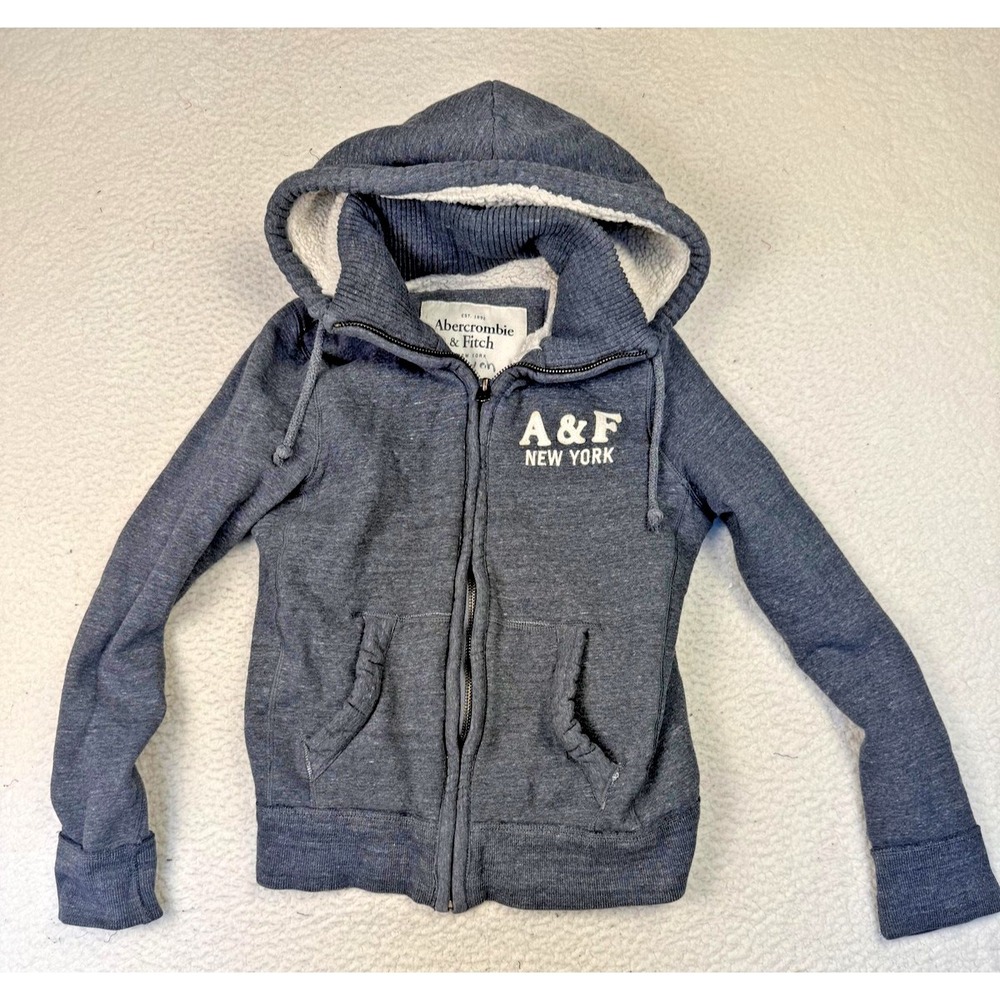 Abercrombie & Fitch Hoodie Womens Small Gray Sherpa Lined Full Zip New‎ York Y2K